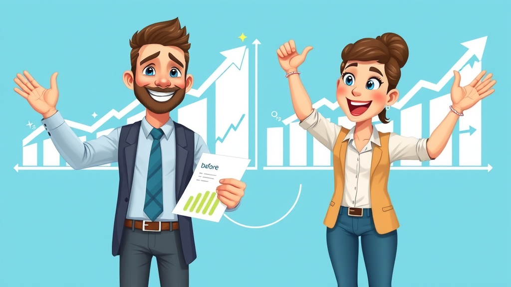 happy nonprofit representatives comparing growth graphs, results of donor management and strategic plan, influential growth system for nonprofits