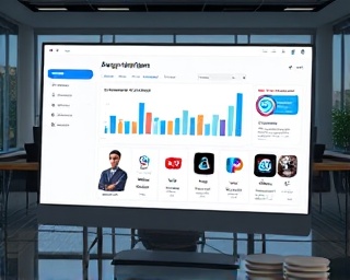 dynamic platform subscription, thoughtful, integrating various applications, photorealistic, with a sleek modern dashboard panel view, highly detailed, interactive app icons, UHD resolution, corporate color scheme, balanced office lighting, shot with a Tamron SP 35mm f/1.8 Di VC USD lens.