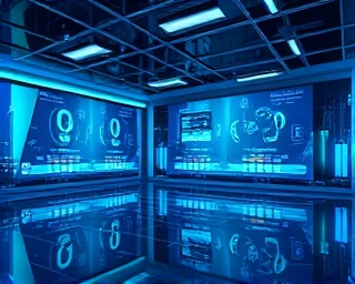 advanced telehealth platform, user-friendly interface, enabling remote communication, photorealistic, futuristic digital landscape with floating screens, highly detailed, interactive elements, 4k texture, vibrant blue and green hues, fluorescent backlighting, shot with a 35mm lens.