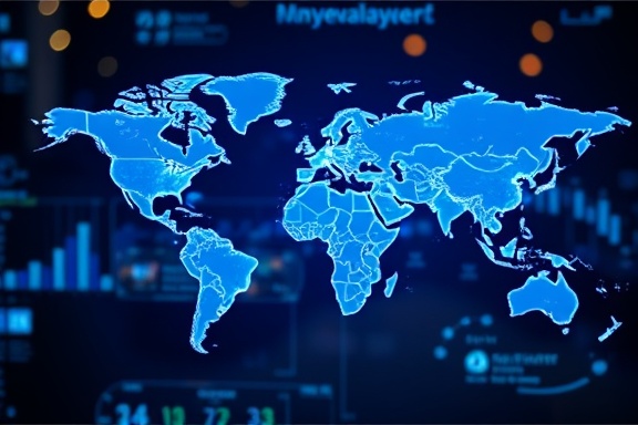 dynamic telehealth technology, transformative, bridging geographical gaps, photorealistic, global map interface in the background, highly detailed, communications and data exchange, full HD scope, bright blues and whites, dynamic ambient lighting, shot with a 50mm lens.