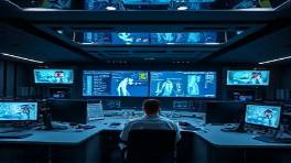 efficient telehealth platform, organized, managing virtual patient care, photorealistic, futuristic control room, highly detailed, display interfaces highlighting connectivity, 4K image quality, muted greys and blues, high contrast lighting, shot with a 24mm lens.